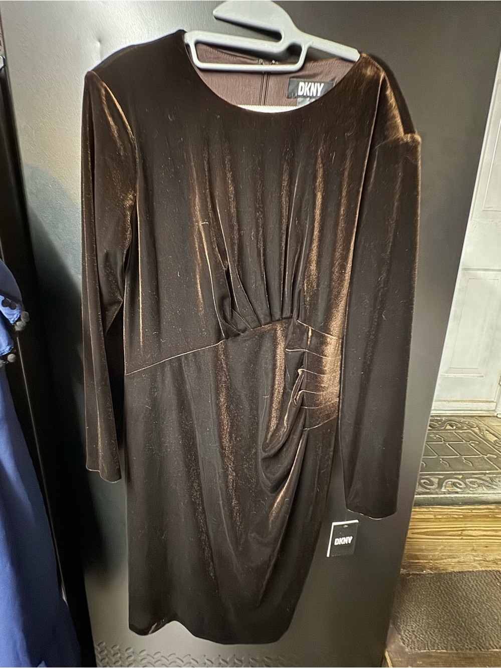 NWT DKNY Brown Velvet Long Sleeve Dress